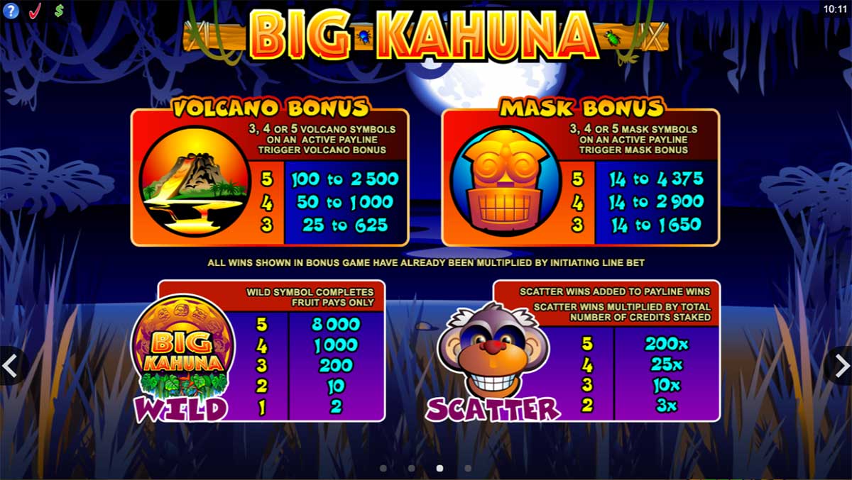 big kahuna table de payment
